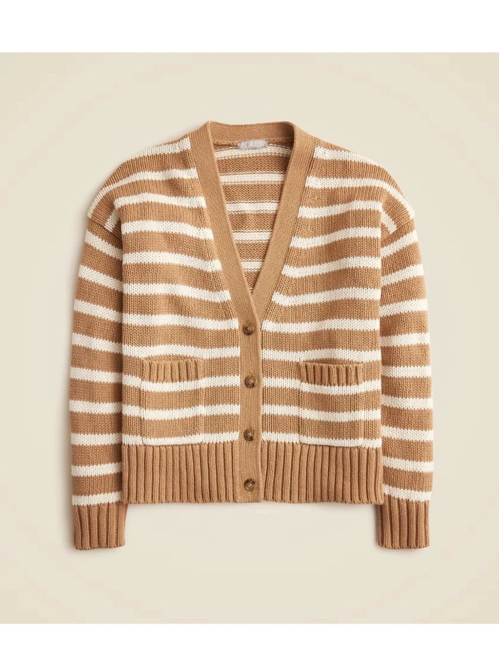 Jcrew Heritage cotton relaxed cardigan in stripe XS tan white